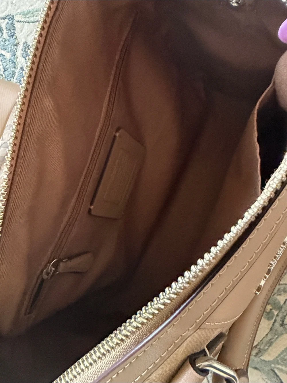 Coach Taupe and Cream Leather Satchel Handbag